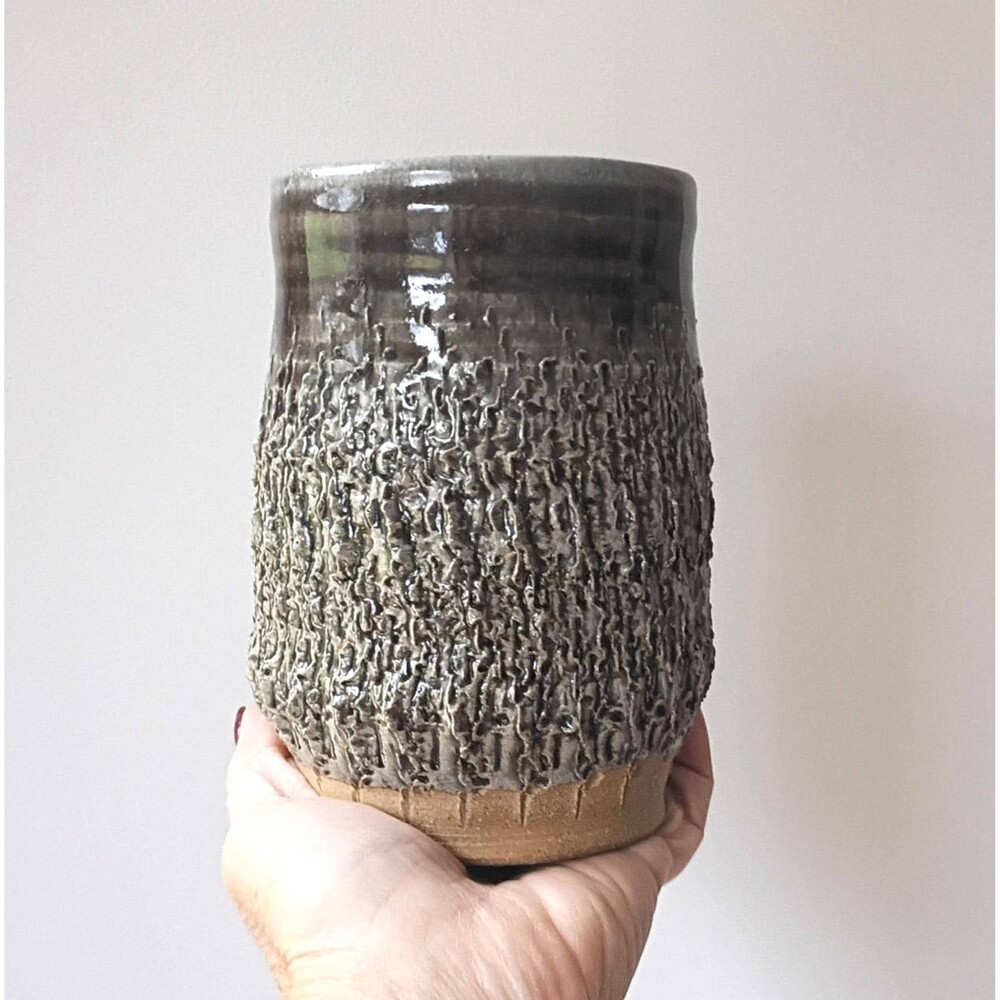 Moss Green Studio Pottery Cup Hand Thrown Vase Planter Coffee Mug Pencil Holder